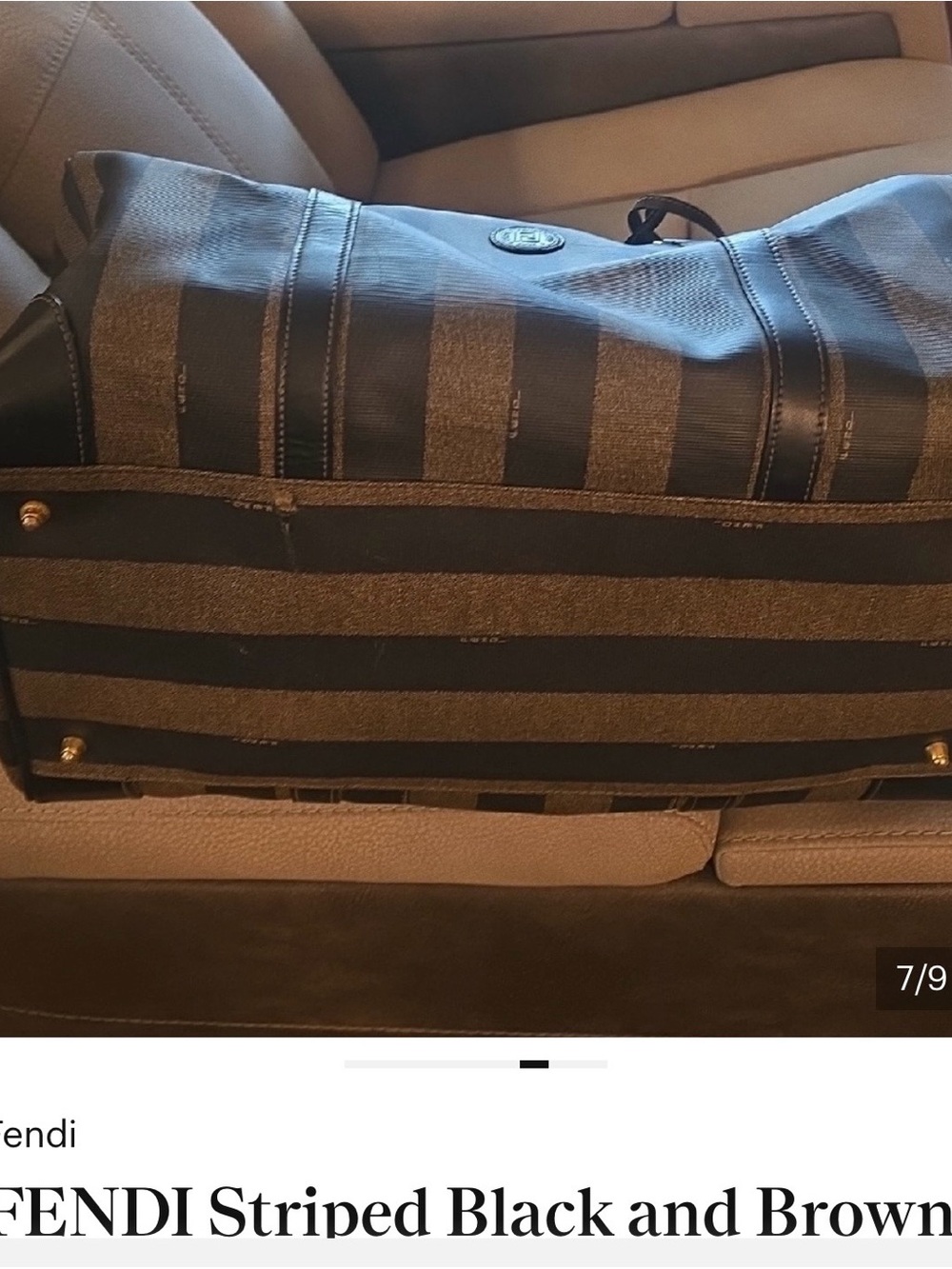 FENDI Striped Black and Brown DUFFLE Carry Bag - Picture 6 of 13